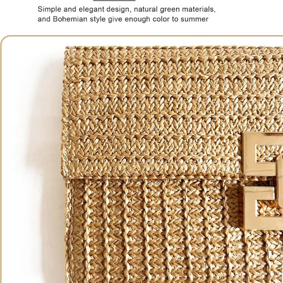 Summer Straw Clutch Women's Rattan Wicker Purse Beach Vacation Accessory - Picture 3 of 8
